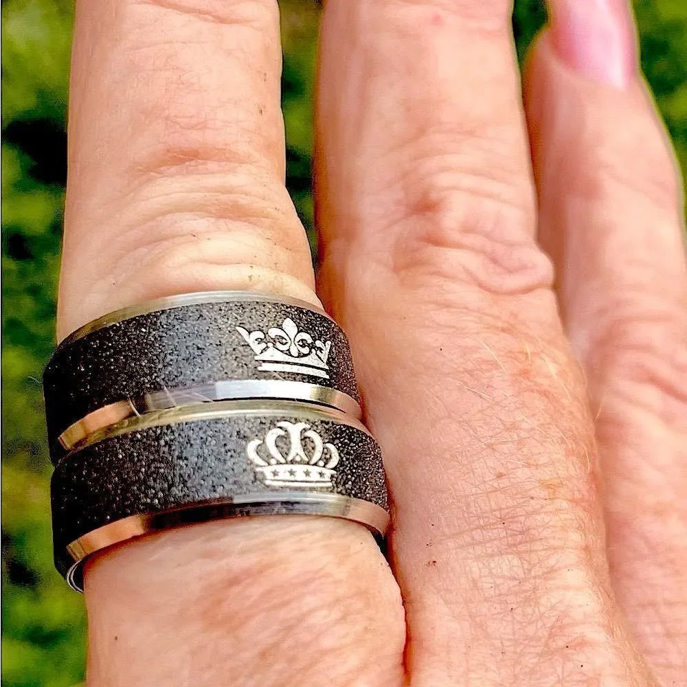 Her King/His Queen l Stainless Steel Crown Rings in Frosted Black l New